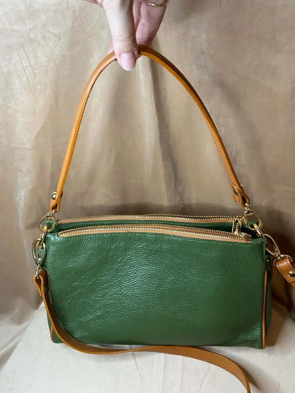 Valentina Green and Tan Crossbody Bag